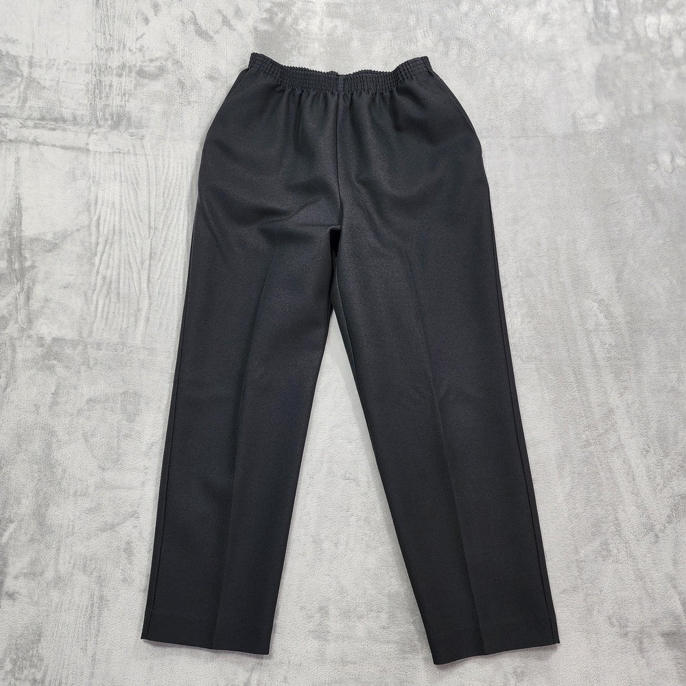 Vintage Alfred Dunner Pants Womens 10P PETITE Black Straight Leg Pull On Twill
